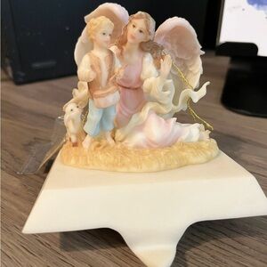 Angelic Figurine with Child and Lamb - Pastel Pink & Cream